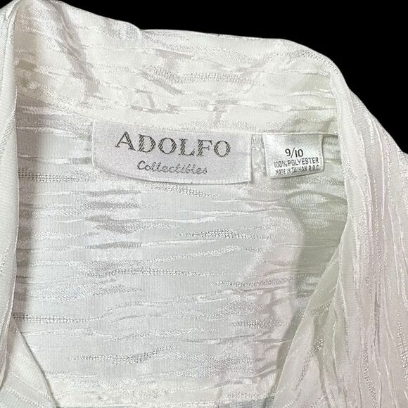 Vintage 90s Adolfo Collectibles White Self pattern Long sleeve Blouse size 9/10 - Picture 10 of 13